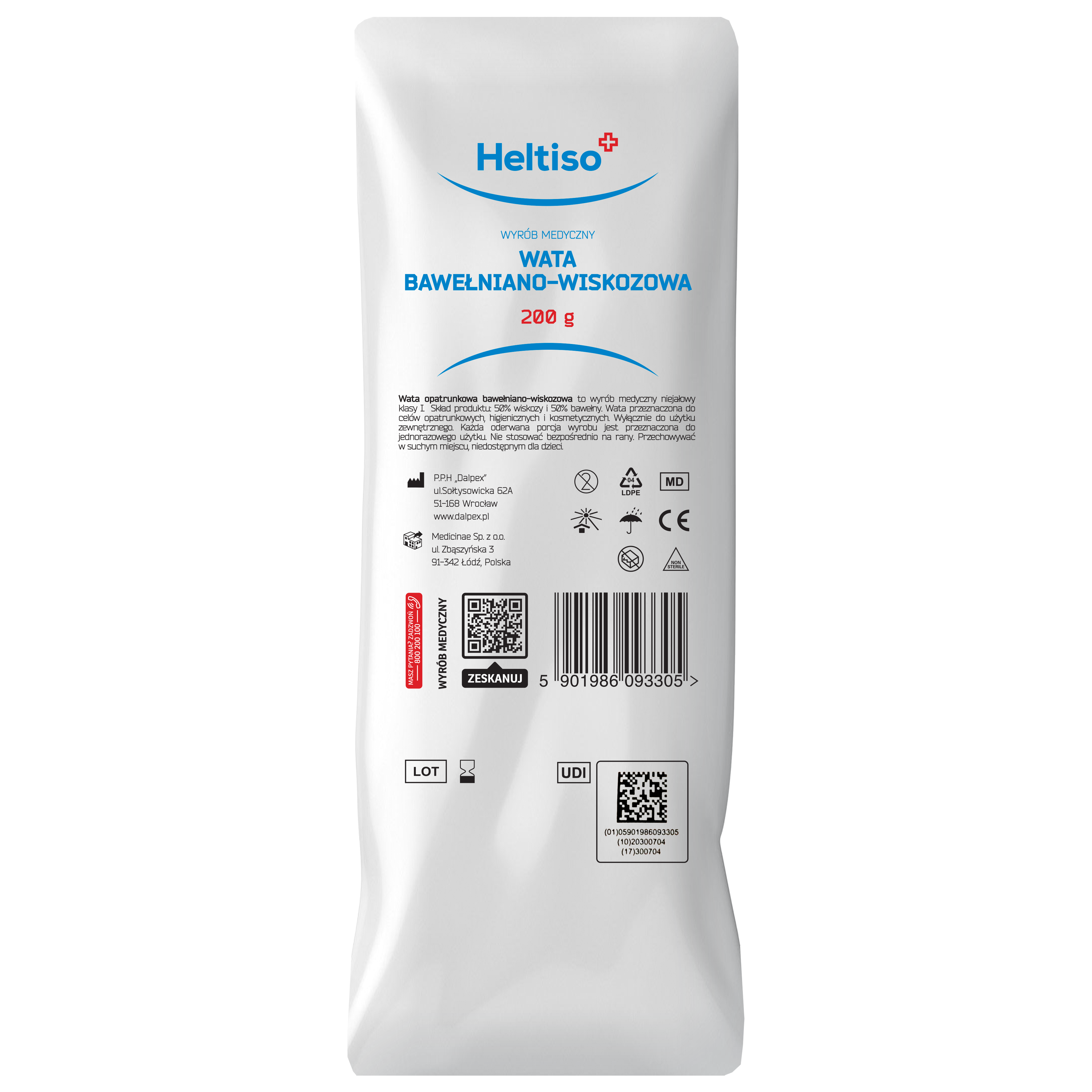 Heltiso, Wata opatrunkowa, bawełniano-wiskozowa, 200 g