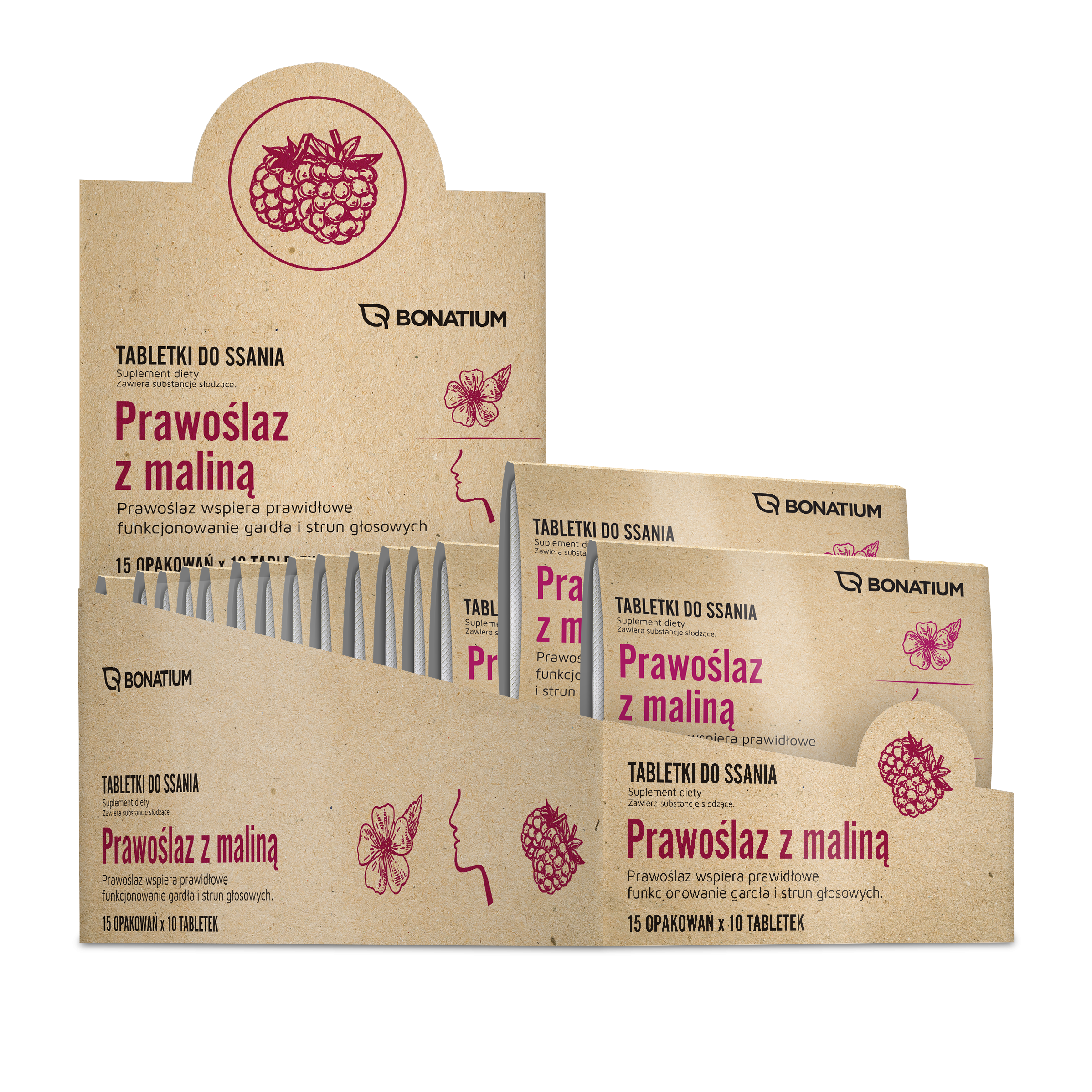 BONATIUM Prawoślaz z maliną, tabletki do ssania, 15x10 szt.