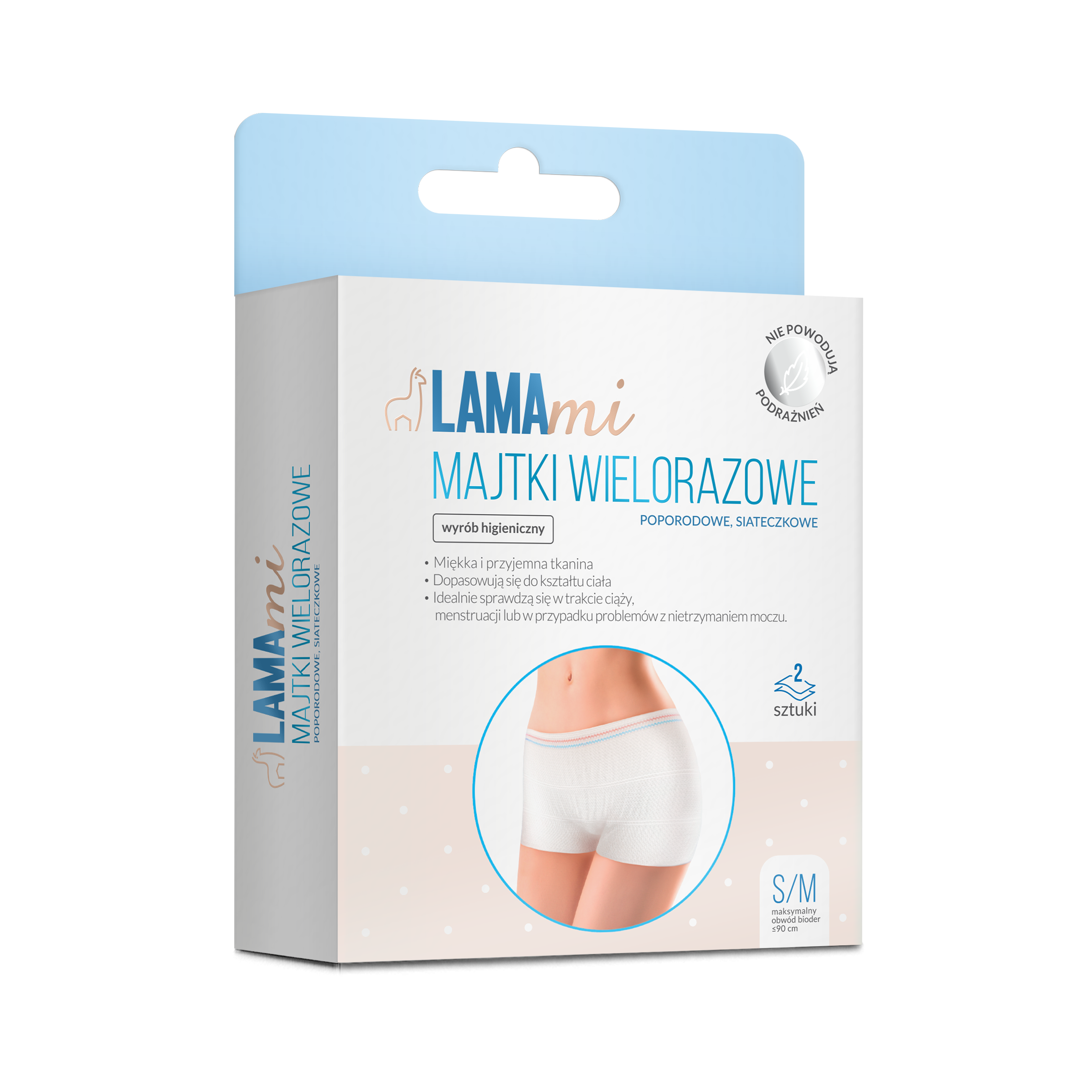 LAMAmi majtki wielorazowe, poporodowe, siateczkowe S/M, 2 sztuki