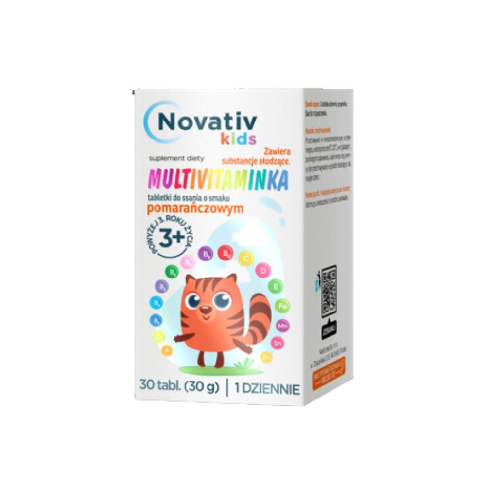 Novativ Kids Multivitaminka, 30 tabletek do ssania o smaku pomarańczowym