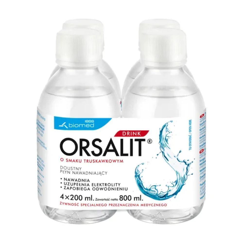 Orsalit drink, doustny płyn nawadniający, smak truskawkowy, 4 x 200 ml