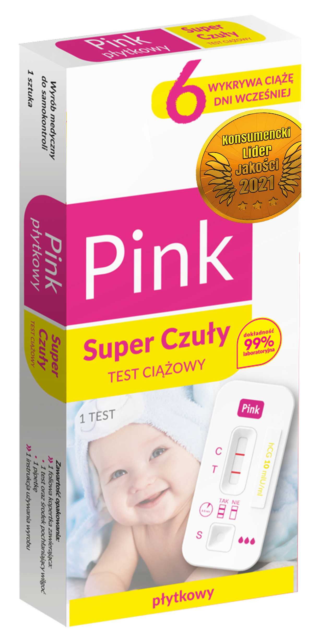 Test Ciążowy PINK Super Czuły płytkowy, 1 szt.