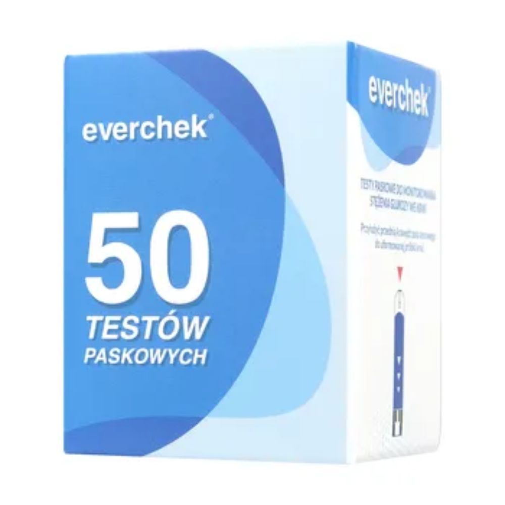 Test paskowy do monitorowania stężenia glukozy we krwi Everchek, 50 pask&oacute;w