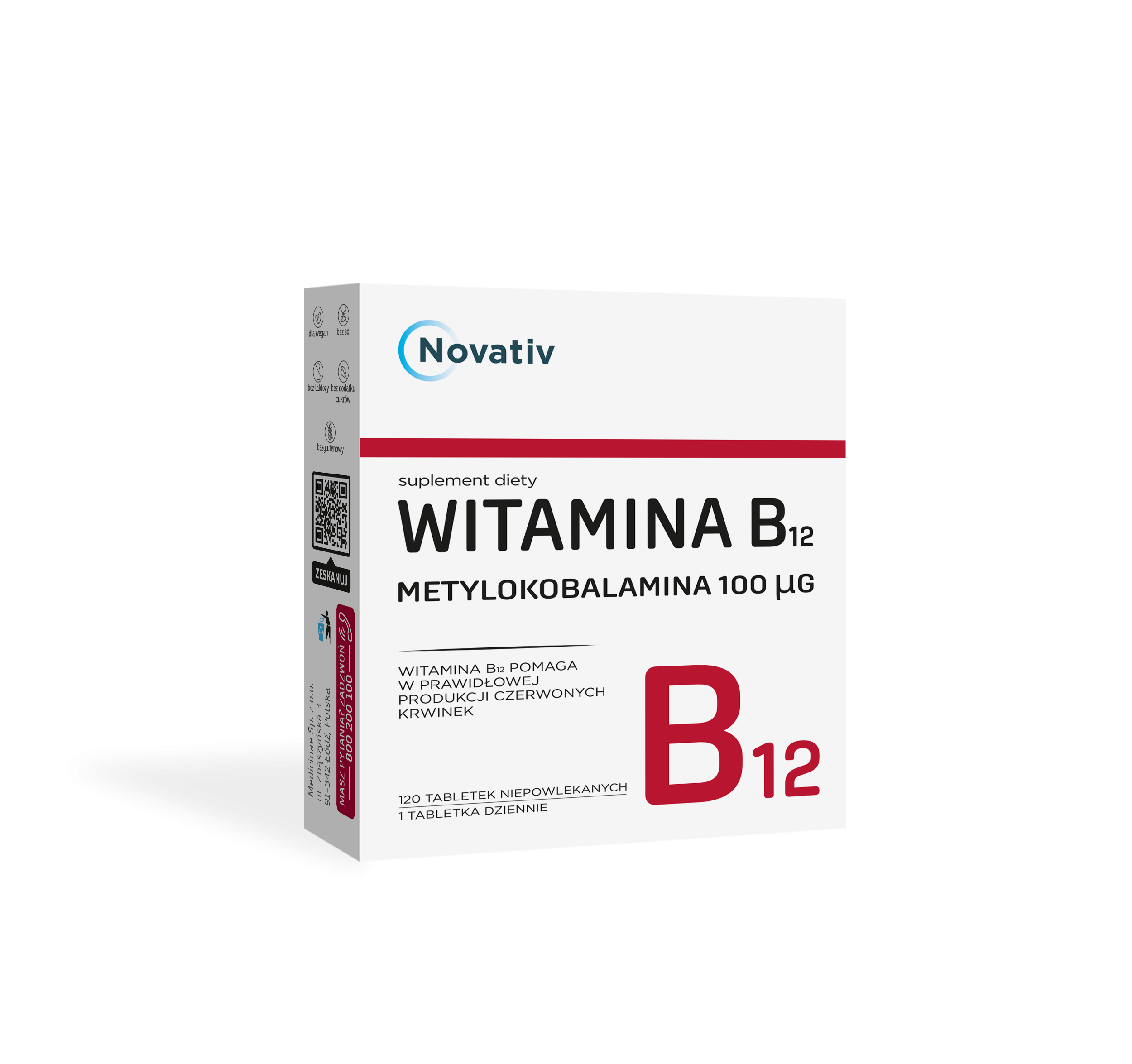 Novativ Witamina B12 Metylokobalamina 100 &mu;g, 120 tabletek niepowlekanych