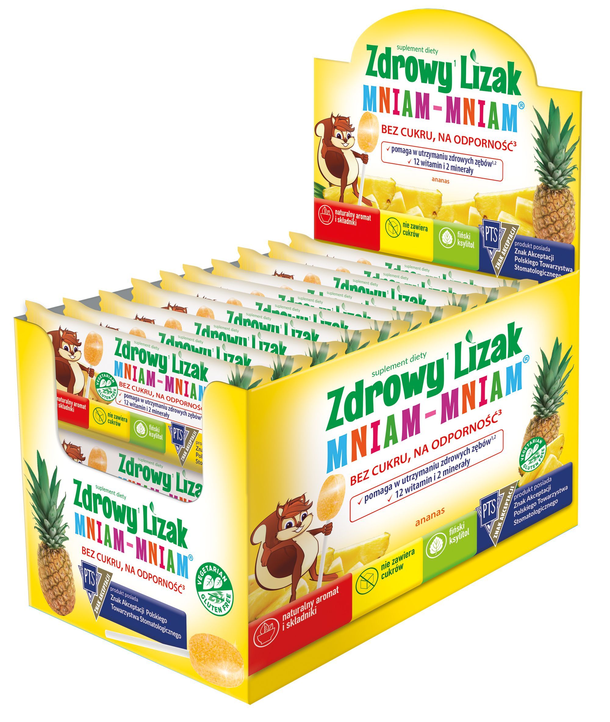 Zdrowy Lizak MniamMniam,ananas,b/cukru,40szt,disp