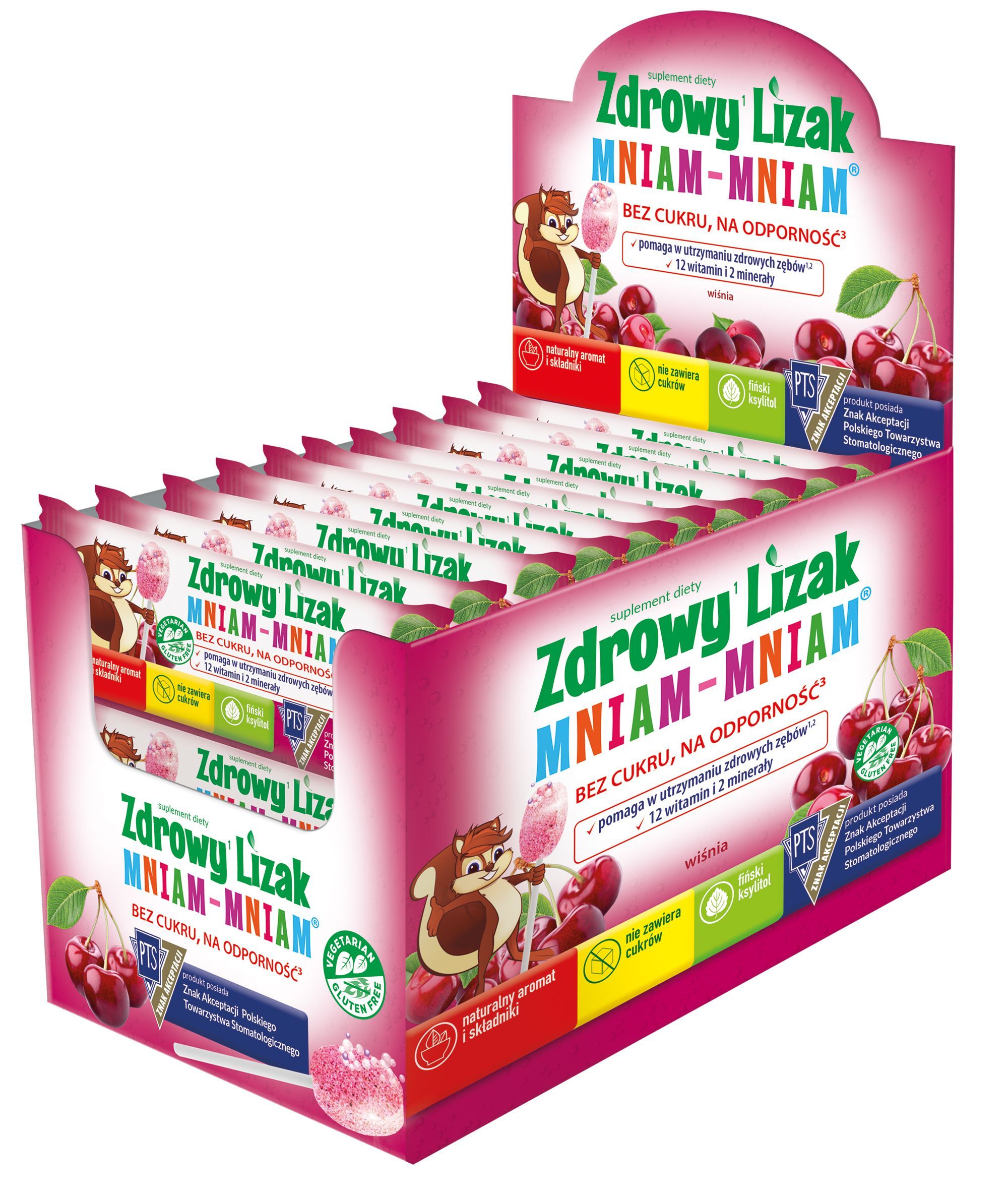 Zdrowy Lizak MniamMniam,musuj.wisnia,b/cukr,40szt,disp