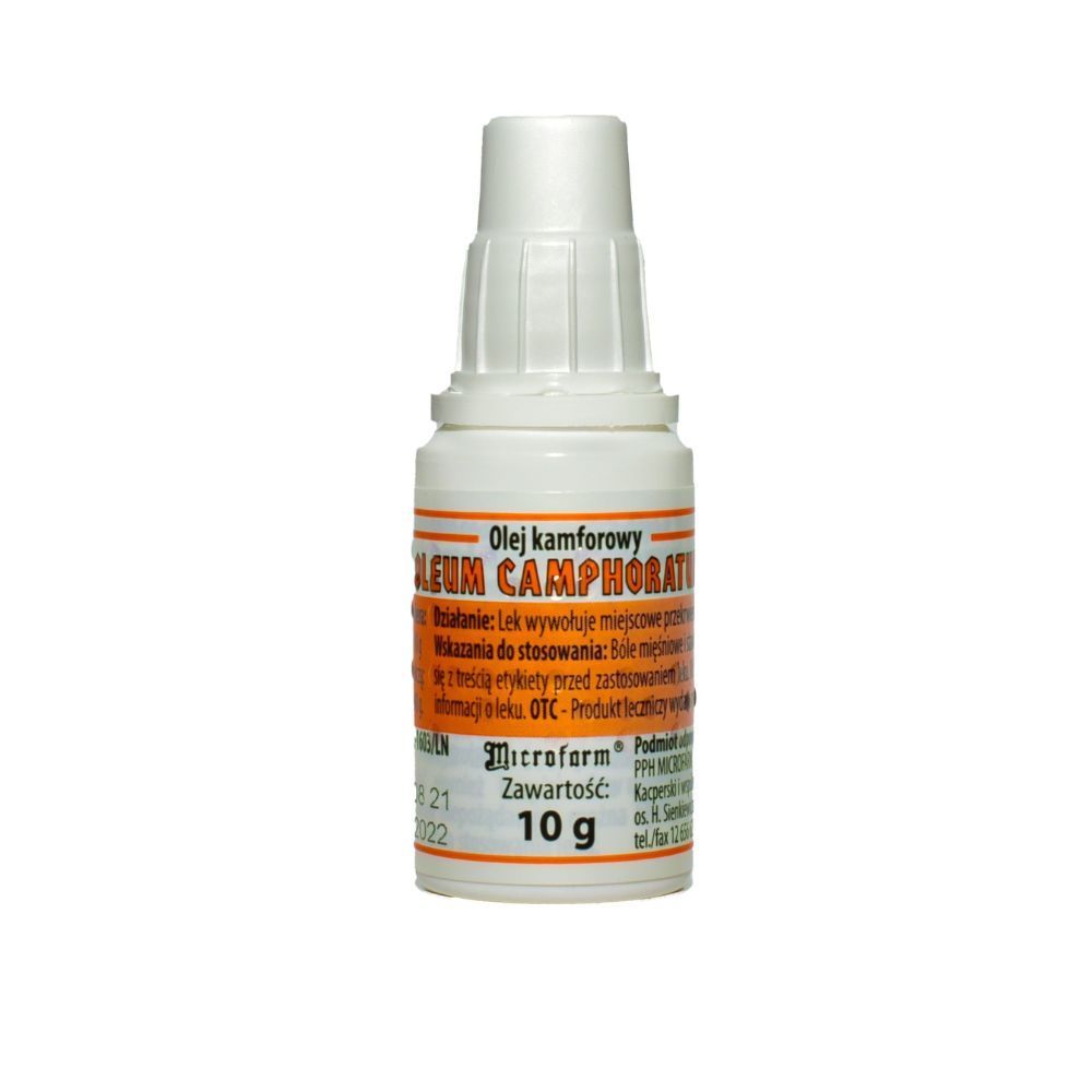 Oleum Camphoratum, roztw&oacute;r na sk&oacute;rę, (Microfarm), 10 g