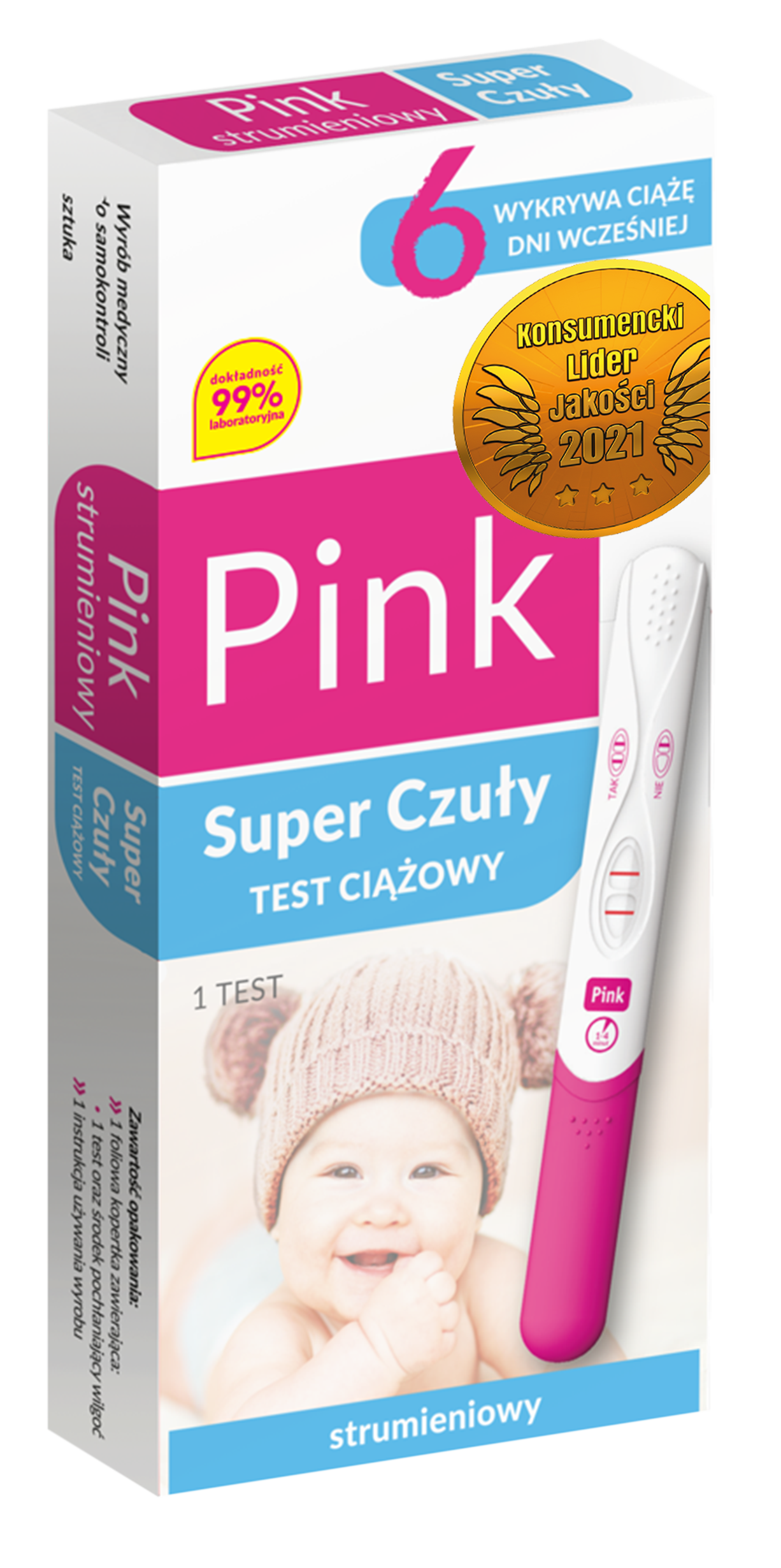 Test Ciążowy Pink Strumieniowy Super Czuły, 1 szt.