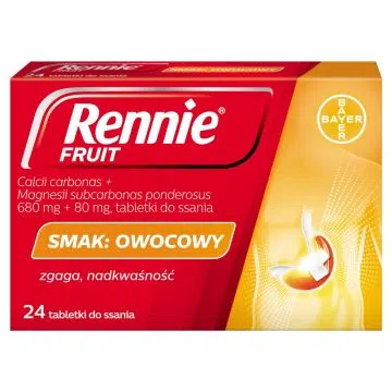 Rennie Fruit, 680 mg + 80 mg, tabletki do ssania, smak owocowy, 24 szt.