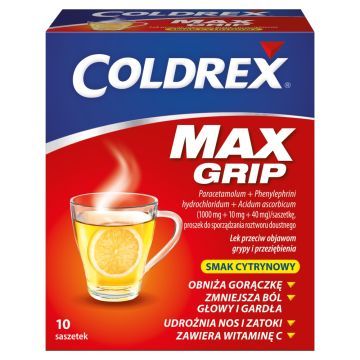 Coldrex MaxGrip, proszek do sporządzania roztworu doustnego w saszetkach, smak cytrynowy, 10 szt.