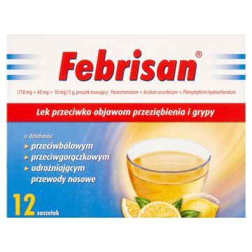 Febrisan, proszek musujący o smaku cytrynowym, 5 g, saszetki, 12 szt.
