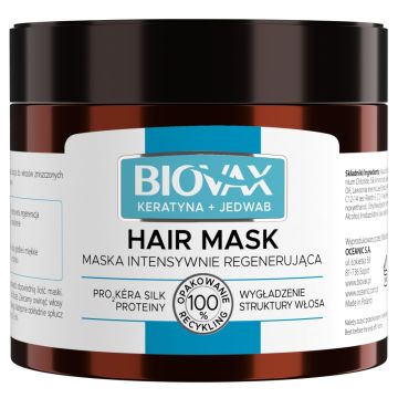 Biovax Keratyna+Jedwab, maska do włosów przesuszonych, puszących się, 250 ml