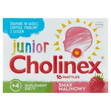 Cholinex Junior, pastylki do ssania, smak malinowy, 16 szt.