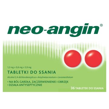 Neo-Angin, 1,2 mg+0,6 mg+5,9 mg, tabletki do ssania, 36 szt.