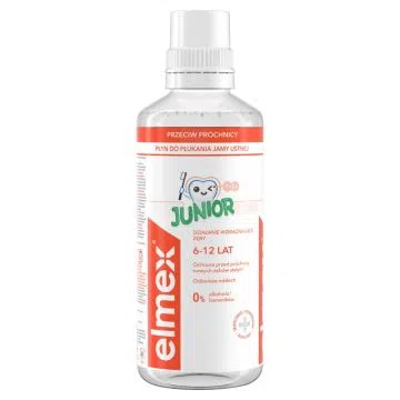 Elmex Junior, płyn do płukania jamy ustnej z aminofluorkiem, dla dzieci w wieku 6-12 lat, 400 ml