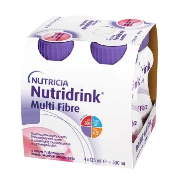 Nutridrink Multi Fibre, smak truskawkowy, płyn, 4 x 125 ml