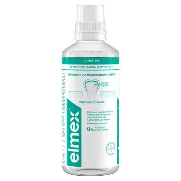 Elmex Sensitive Plus, płyn do płukania jamy ustnej z aminofluorkiem, bez alkoholu, 400 ml