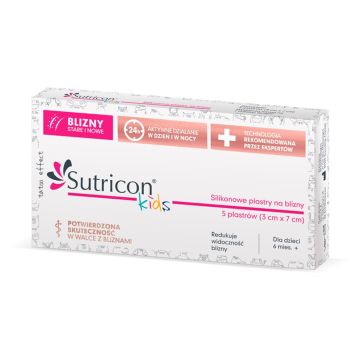 Sutricon Kids, silikonowe plastry na blizny dla dzieci, 3 x 7 cm, 5 szt.