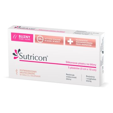 Sutricon, silikonowe plastry na blizny, 3 cm x 10 cm, 5 szt.