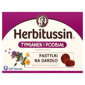 Herbitussin Tymianek i Podbiał, pastylki do ssania, 12 szt.