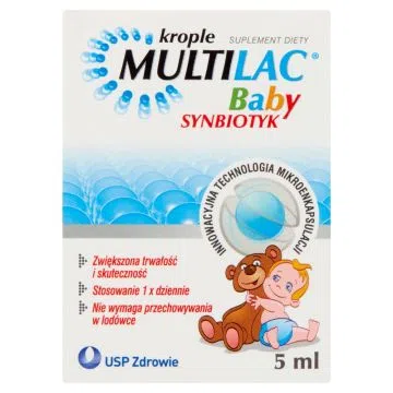 Multilac Baby, krople, synbiotyk (probiotyk + prebiotyk), 5 ml