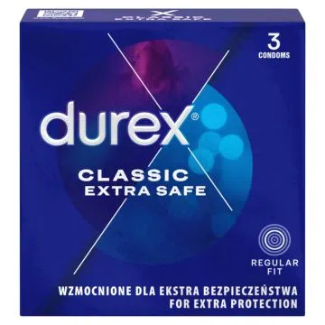 Durex Extra Safe, prezerwatywy powlekane środkiem nawilżającym, 3 szt.