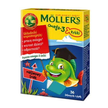 Mollers Omega-3 Rybki, żelki, smak malinowy,  36 szt.