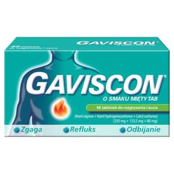 Gaviscon o smaku mięty TAB, tabletki do rozgryzania, żucia, 48 szt.