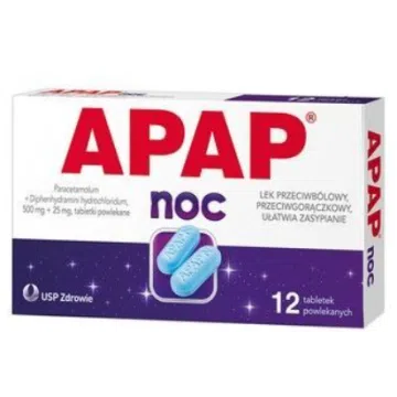 Apap Noc, 500 mg + 25 mg, tabletki powlekane, 12 szt.