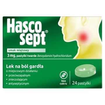 Hascosept smak miętowy, 3 mg, pastylki twarde, 24 szt.