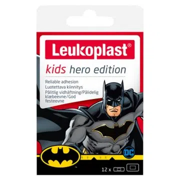 Leukoplast Kids Hero Edition (Batman), plastry z opatrunkiem w dwóch rozmiarach, 12 szt.