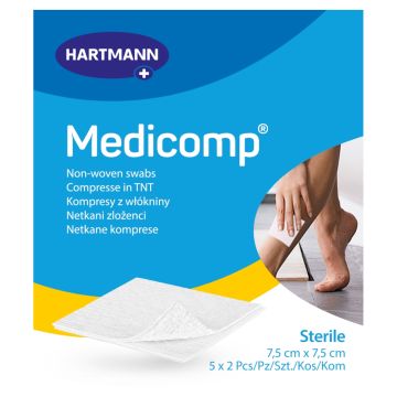 Medicomp, jałowe kompresy z włókniny, 4-warstwowe, 7,5 cm x 7,5 cm, 10 szt.