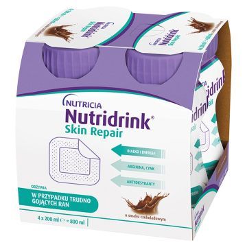 Nutridrink Skin Repair, smak czekoladowy, płyn, 4 x 200 ml