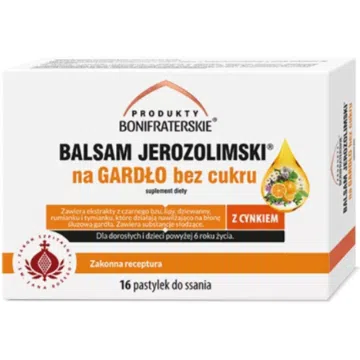 Produkty Bonifraterskie Balsam Jerozolimski na gardło bez cukru, pastylki do ssania, 16 szt.