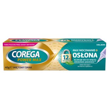 Corega Power Max Mocowanie+Oslona, krem, mietowy, 40 g