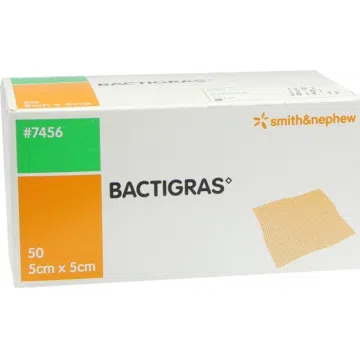 Bactigras, opatrunek parafinowy, jałowy, 5 cm x 5 cm, 50 szt.