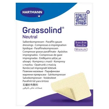 Grassolind neutral, opatrunek siatkowy z maścią, jałowy, 5 x 5 cm, 10 szt.