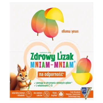 Zdrowy Lizak MniamMniam, na ząbki kości i odporność z witaminą C i D, smak mango, lizaki, 40 szt.