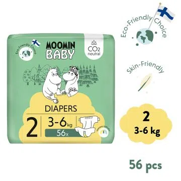 Moomin Baby 2 Newborn 3–6 kg, eko pieluszki, 56 szt.