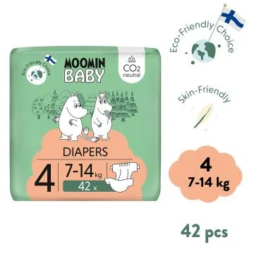 Moomin Baby 4 Maxi 7–14 kg, eko pieluszki, 42 szt.