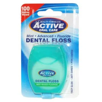 Active, nić dentystyczna udoskonalona, miętowa, woskowana z fluorem, 100 m