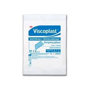 Viscoplast, jałowe kompresy gazowe z gazy bawełnianej, 17-nitkowe, 8 warstw, 7,5 cm x 7,5 cm, 3 szt.