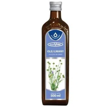 Olej lniany, tłoczony na zimno, 500 ml