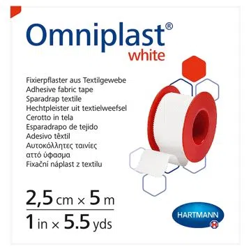 Omniplast, przylepiec mocujący z tkaniny wiskozowej, biały, 5 m x 2,5 cm, 1 szt.