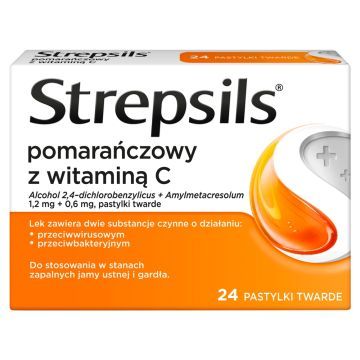 Strepsils pomarańczowy z witaminą C, pastylki twarde, 24 szt.