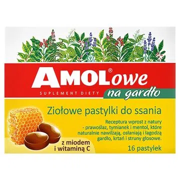 Amolowe Na Gardło z miodem i wit.C, pastyl.do ssania,16szt