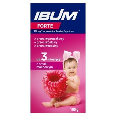 Ibum forte, 200 mg/5 ml, zawiesina doustna o smaku malinowym, 100 g