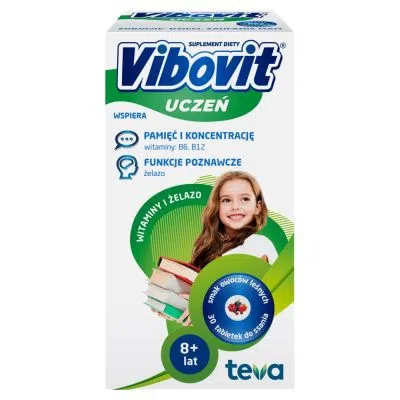 Vibovit Uczeń, tabletki do ssania, smak owoce leśne, od 8 lat, 30 szt.