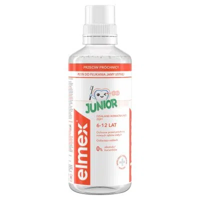 Elmex Junior, płyn do płukania jamy ustnej z aminofluorkiem, dla dzieci w wieku 6-12 lat, 400 ml