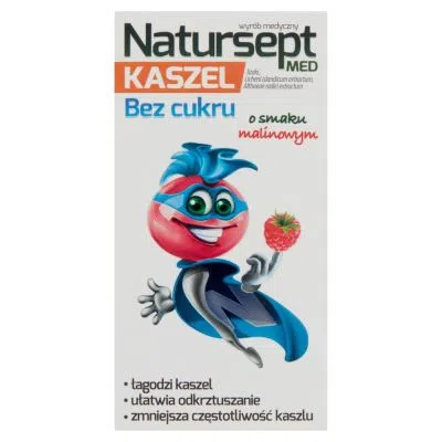 Natursept med kaszel, lizaki bez cukru, smak malinowy, 6 szt.
